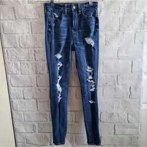 American Eagle Dream Jean Distressed Medium Wash Super Hi-Rise Jegging SZ 0